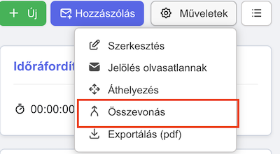 Műveletek menü – Összevonás választása