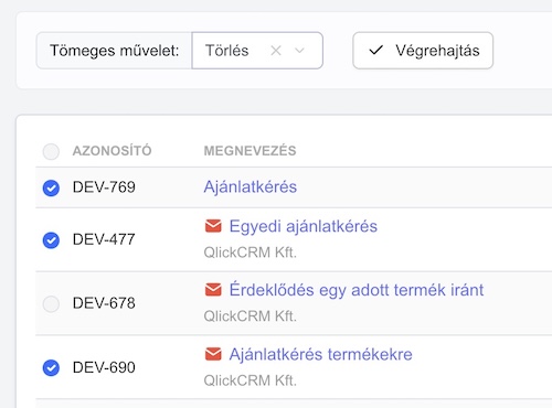 Adatlapok tömeges törlése