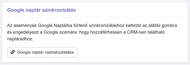 CRM profil Google Naptár összekapcsolása
