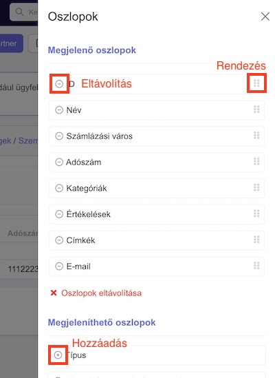 Oszlopok szerkesztése