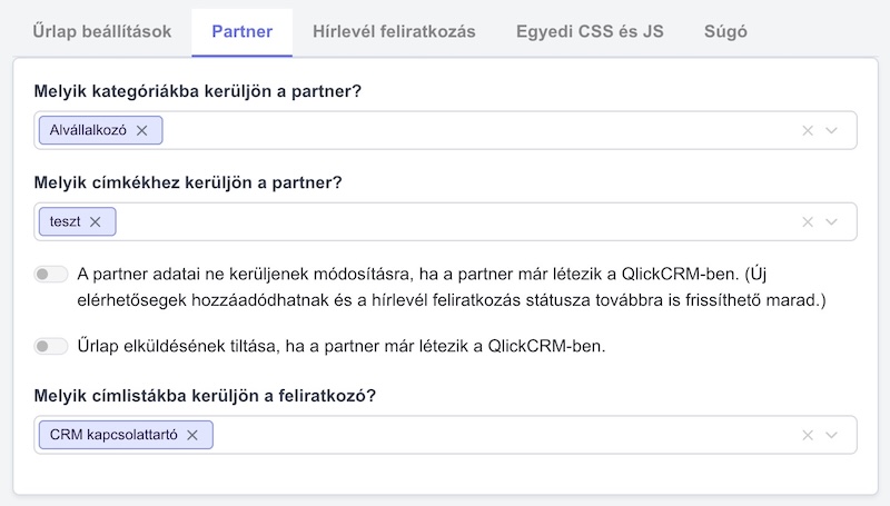 Feliratkozó űrlap létrehozása 2. lépés