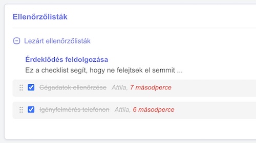Lezárt ellenőrzőlisták