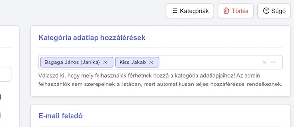 Adatlap kategória hozzáférések