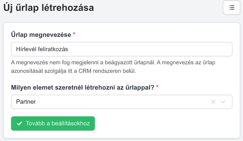 Feliratkozó űrlap létrehozása 1. lépés