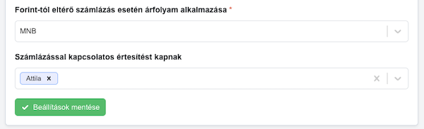 Árfolyam beállítás