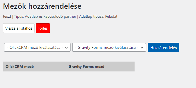 Gravity Forms - QlickCRM mezők beállítása 1.
