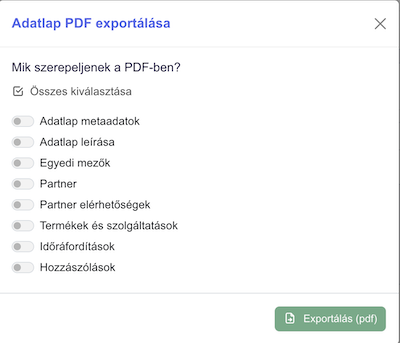 Adatlap exportálás