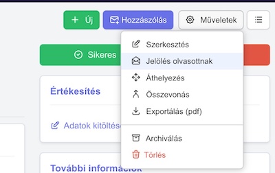 Adatlap manuális olvasottra jelölése