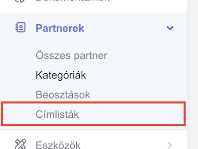 Címlisták menüpont