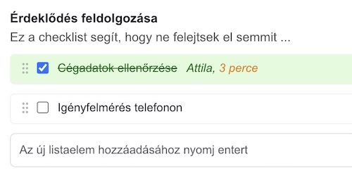 Checklist jelölése