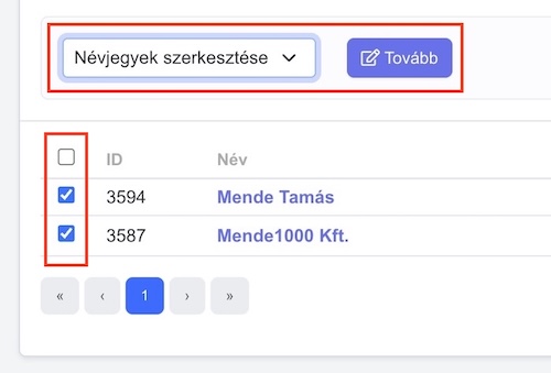 Névjegyek kiválasztása