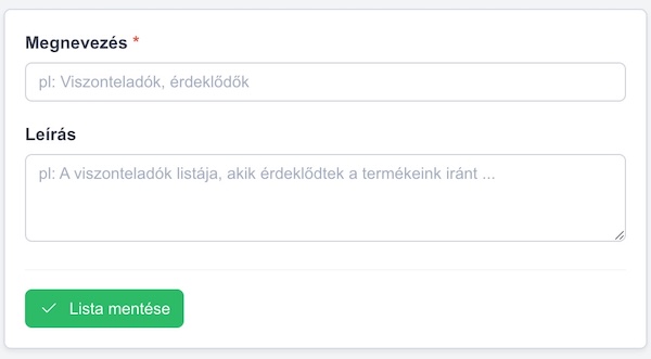 Új címlista űrlap