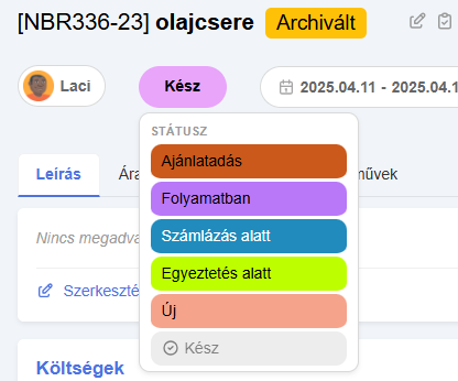 Adatlap státusz archiválás