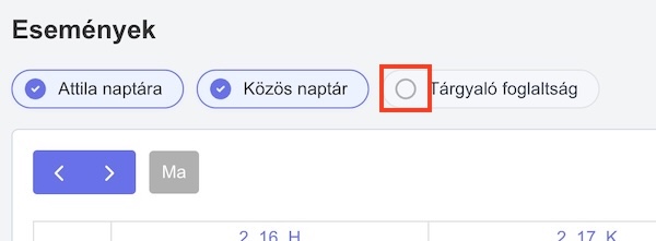 Naptár események megjelenítése