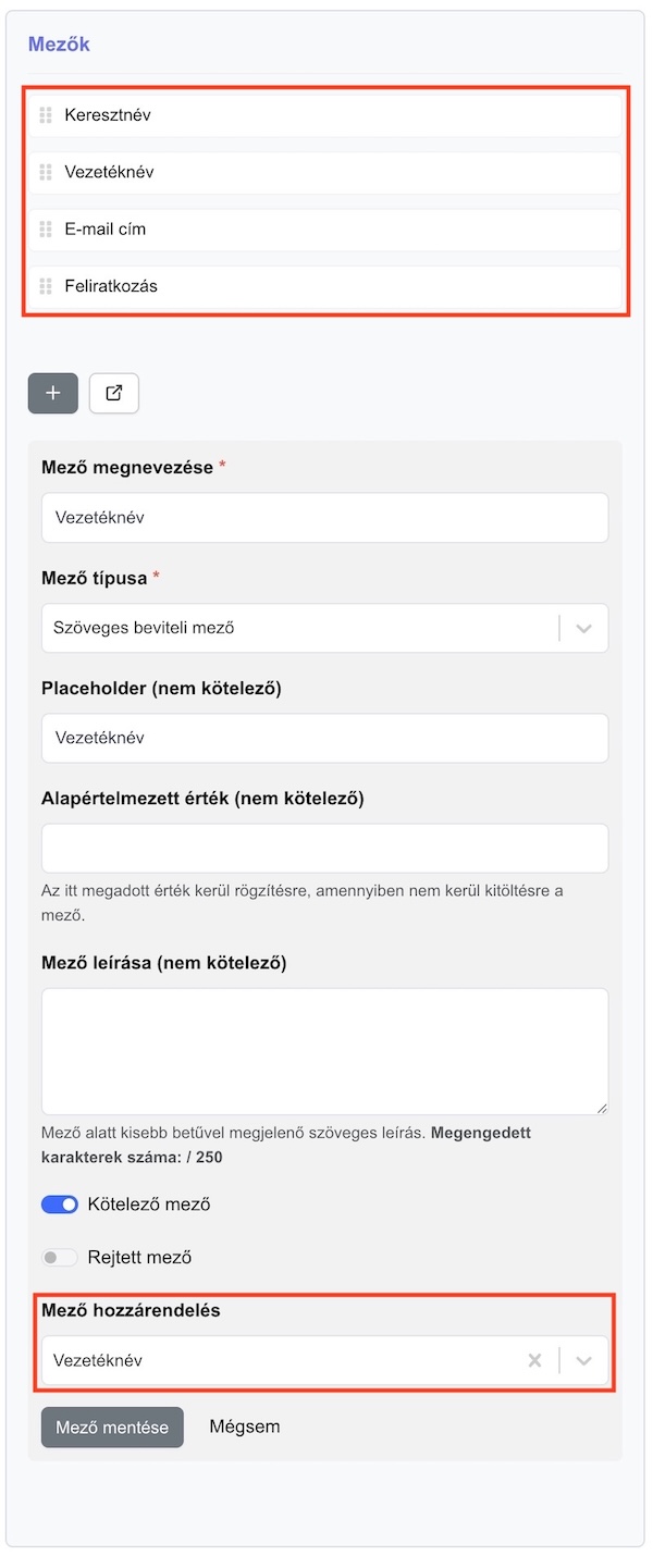 Űrlap mezők