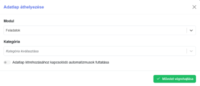 Adatlap áthelyezés, kategória választás