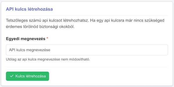API kulcs elnevezése