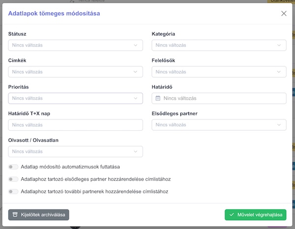 Adatlap módosító űrlap