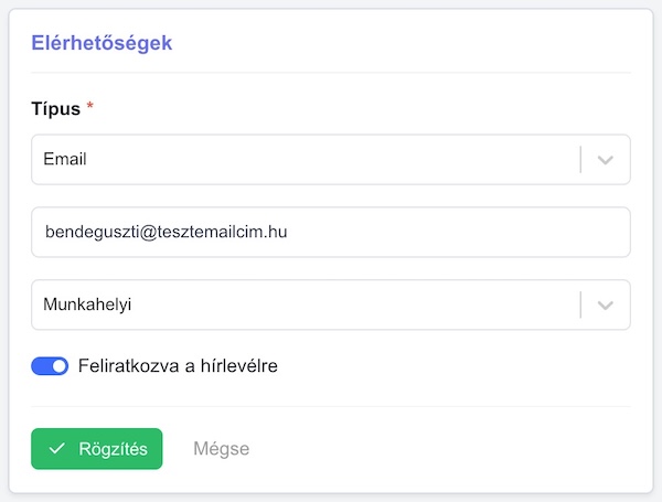 Partner e-mail cím hozzáadása