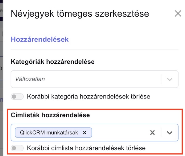 Címlista tömeges partnerhez rendelése