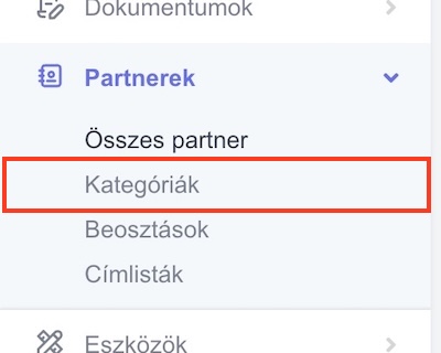 PArtner kategóriák menüpont